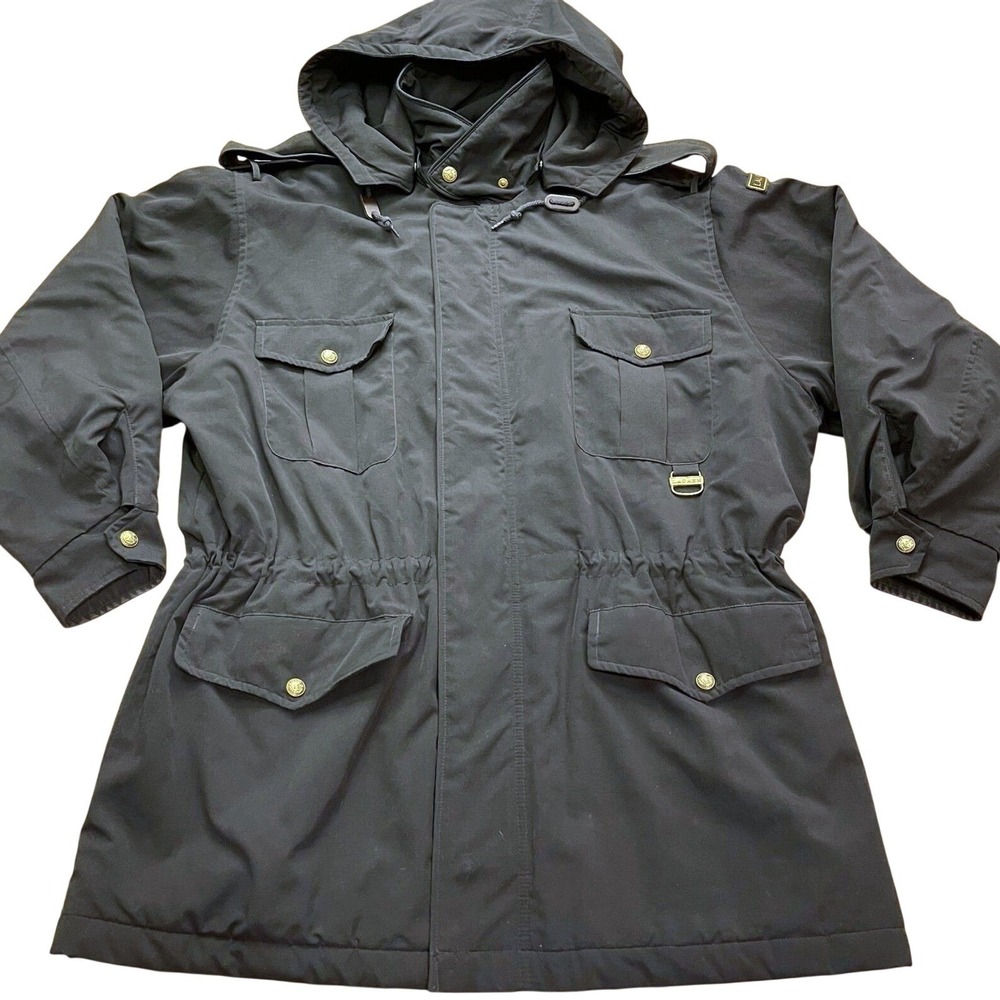 Ralph Lauren Black Field Jacket L M-65 Hooded Utility Drawstring Waist H2OFF